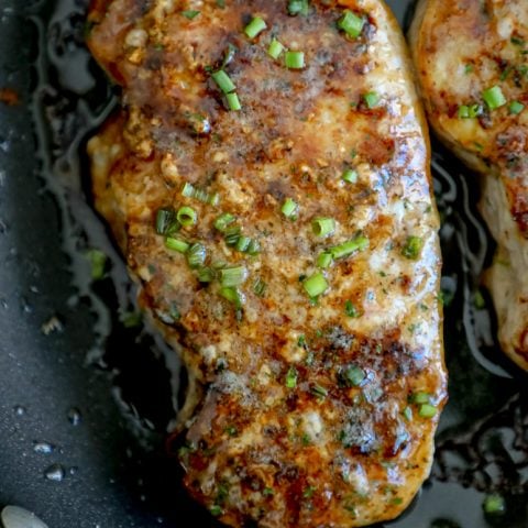 Green onions, fried pork chops