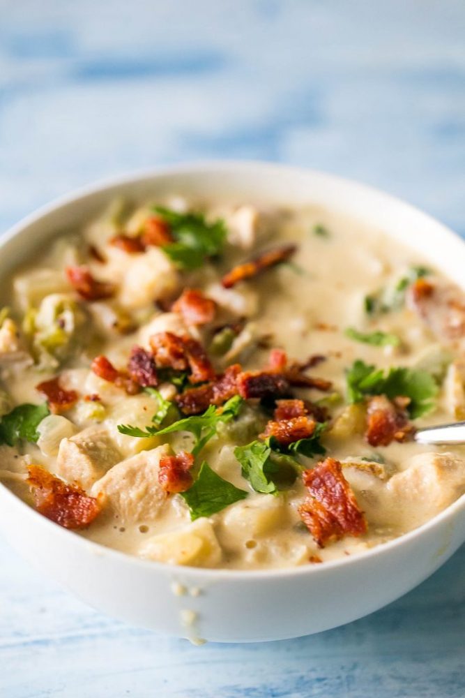 creamy soup with bacon, potatoes, and parsley