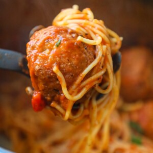 Instant Pot spaghetti with frozen meatballs.