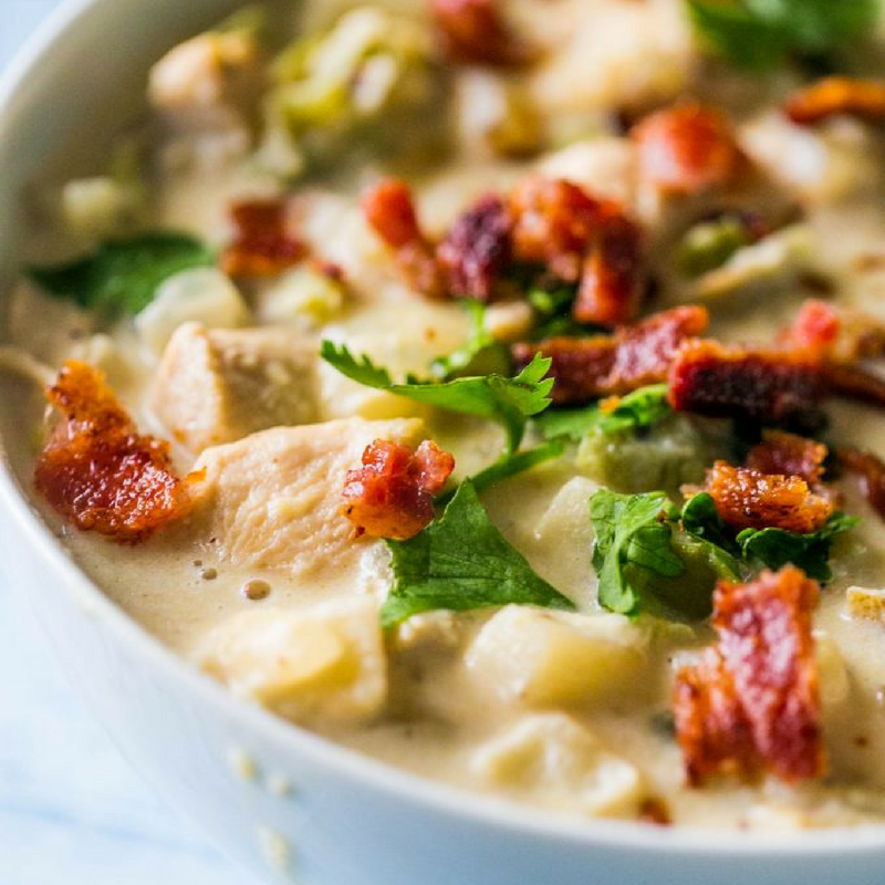 creamy soup with bacon, potatoes, and parsley