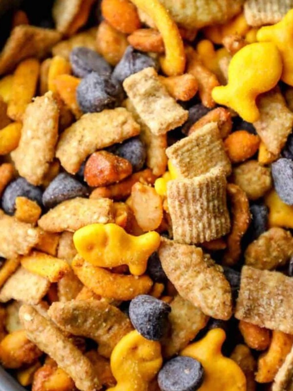 A bowl full of Sweet and Spicy Guinness Snack Mix.