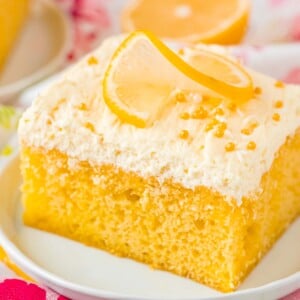 A slice of lemon cake on a plate.