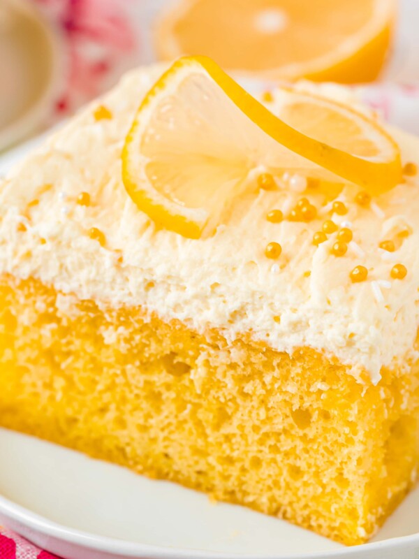 A slice of lemon cake on a plate.