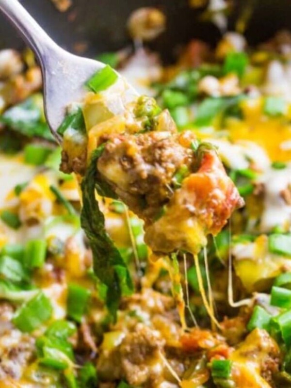 picture of fork with ground beef taco mixture and cheese