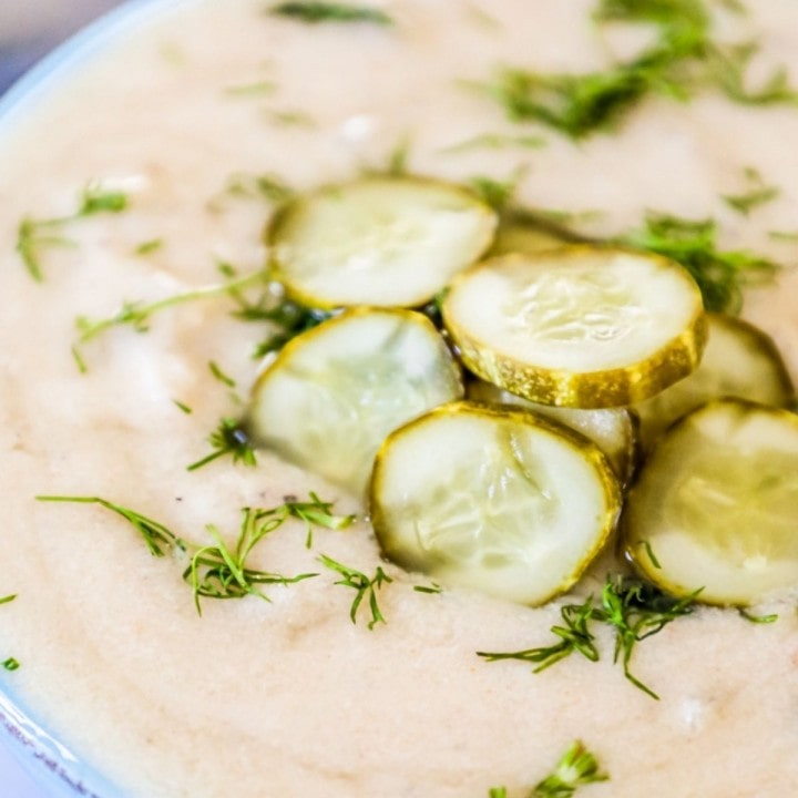 Creamy dill pickle soup recipe.