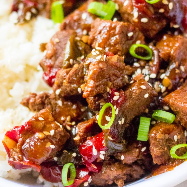 Chinese beef stir fry with rice and peppers, Easy Korean Beef recipe.