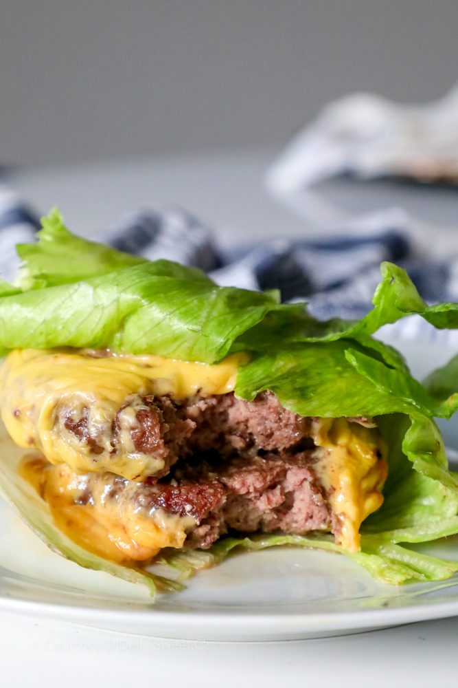 picture of lettuce wrap cheeseburger on a plate