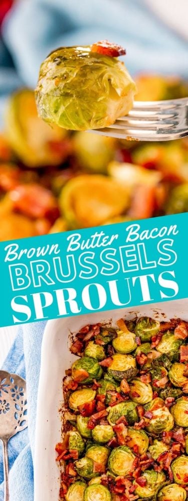 picture of brussels sprouts with bacon in a dish  