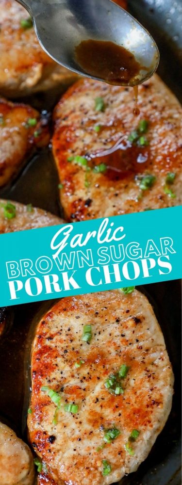 pork chops with garlic glaze and green onions