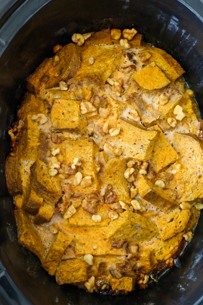 picture of keto bread pudding in a slow cooker