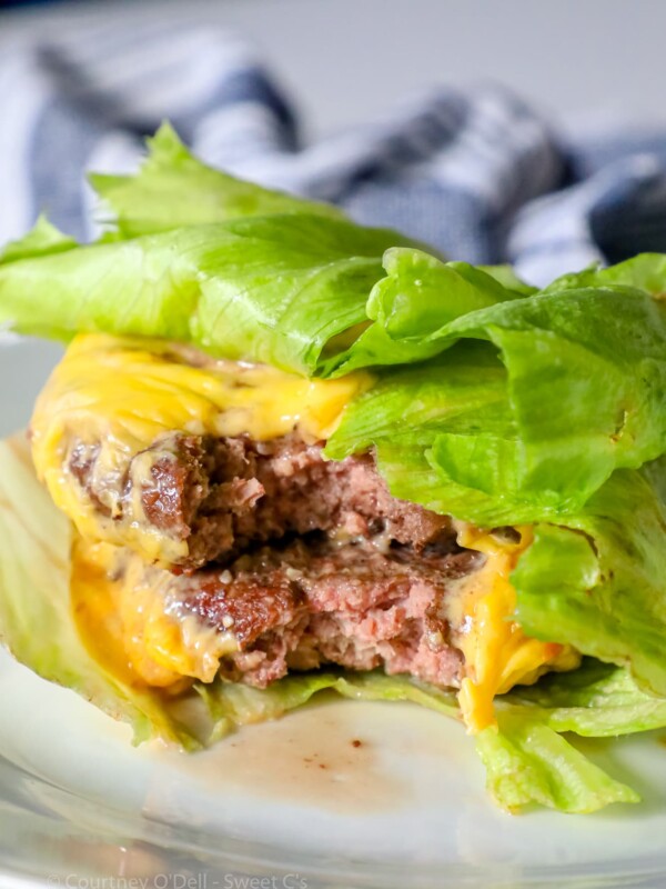 A lettuce wrap cheeseburger.
