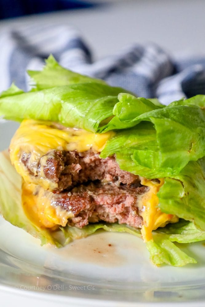 picture of lettuce wrap cheeseburger on a plate