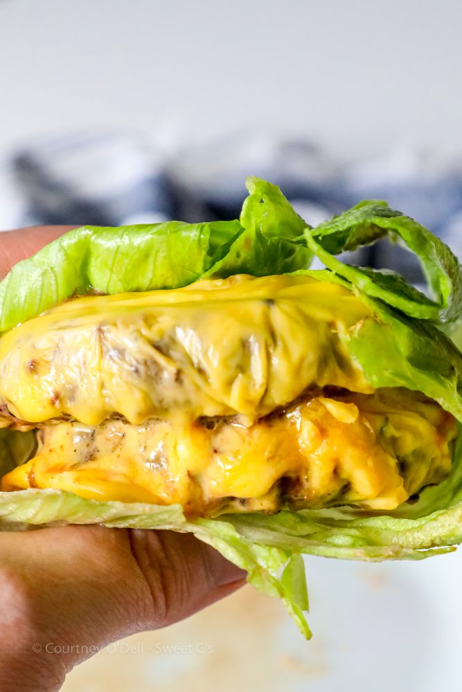 picture of lettuce wrap cheeseburger on a plate