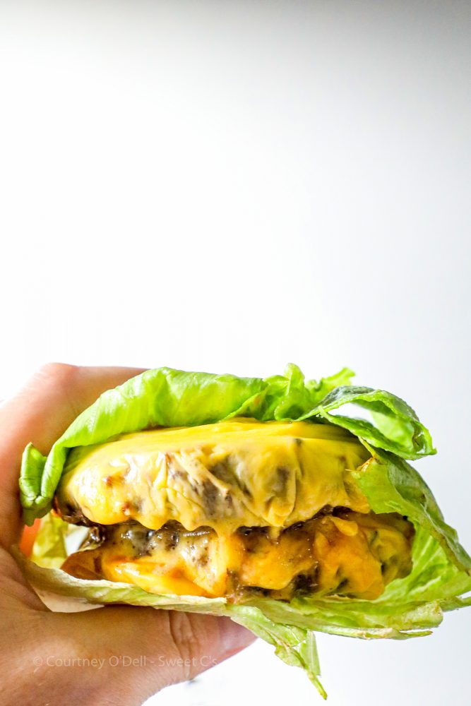 picture of lettuce wrap cheeseburger on a plate