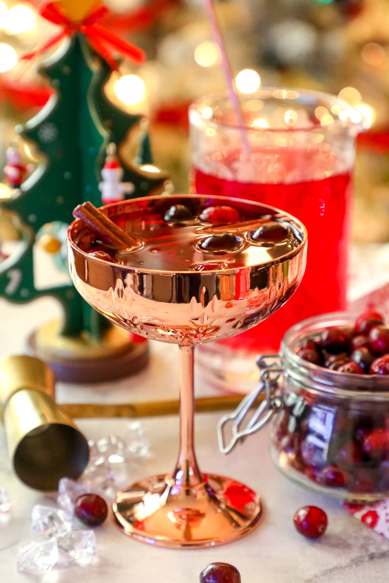 A festive Christmas cocktail featuring a cranberry-infused glass of Sangria.