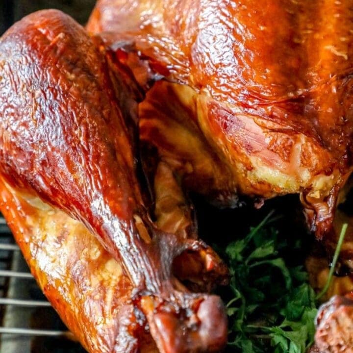 picture of smoked turkey on a pan