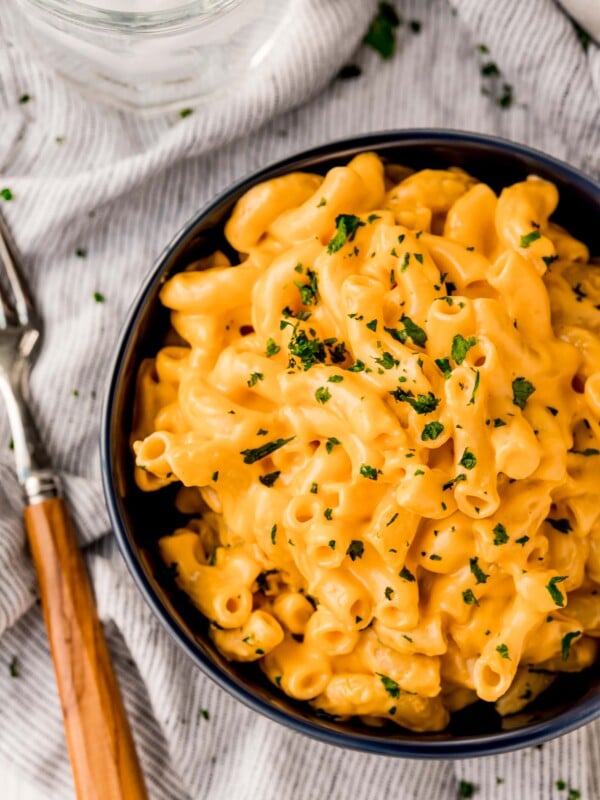Easy macaroni and cheese in a bowl.