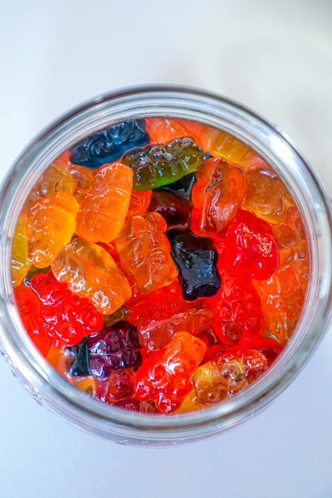 jar of gummy bears soaking