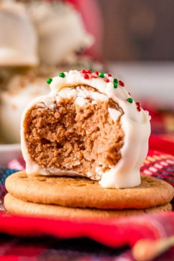 gingerbread cookie bites with a bite out of it 