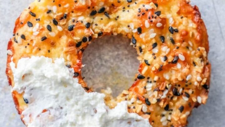 picture of a keto everything bagel with cream cheese on it
