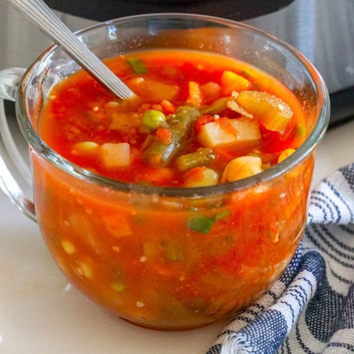 soup with frozen vegetables in front of an instant pot