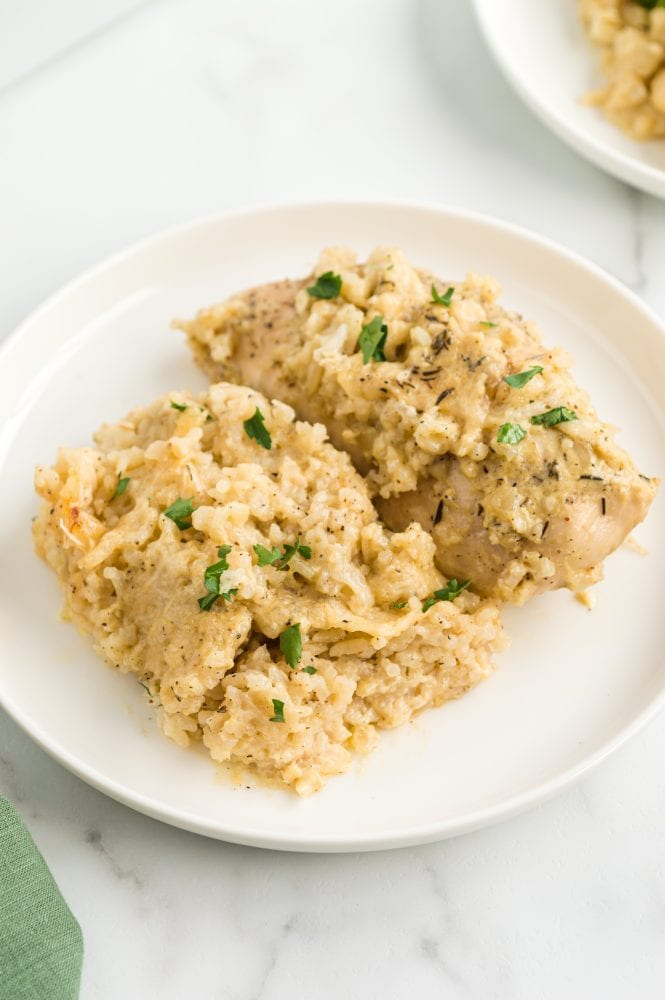 chicken with rice and parsley on it