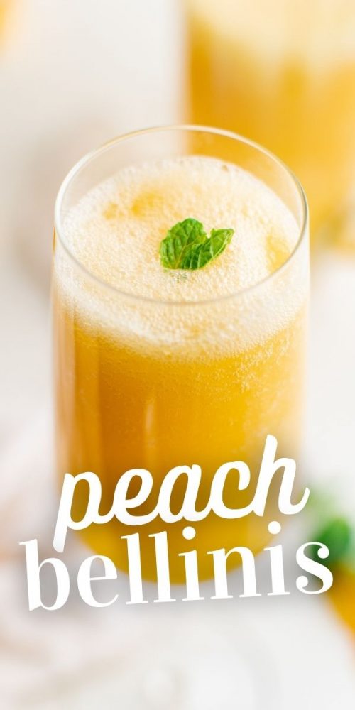 picture of peach bellinis in a champagne glass