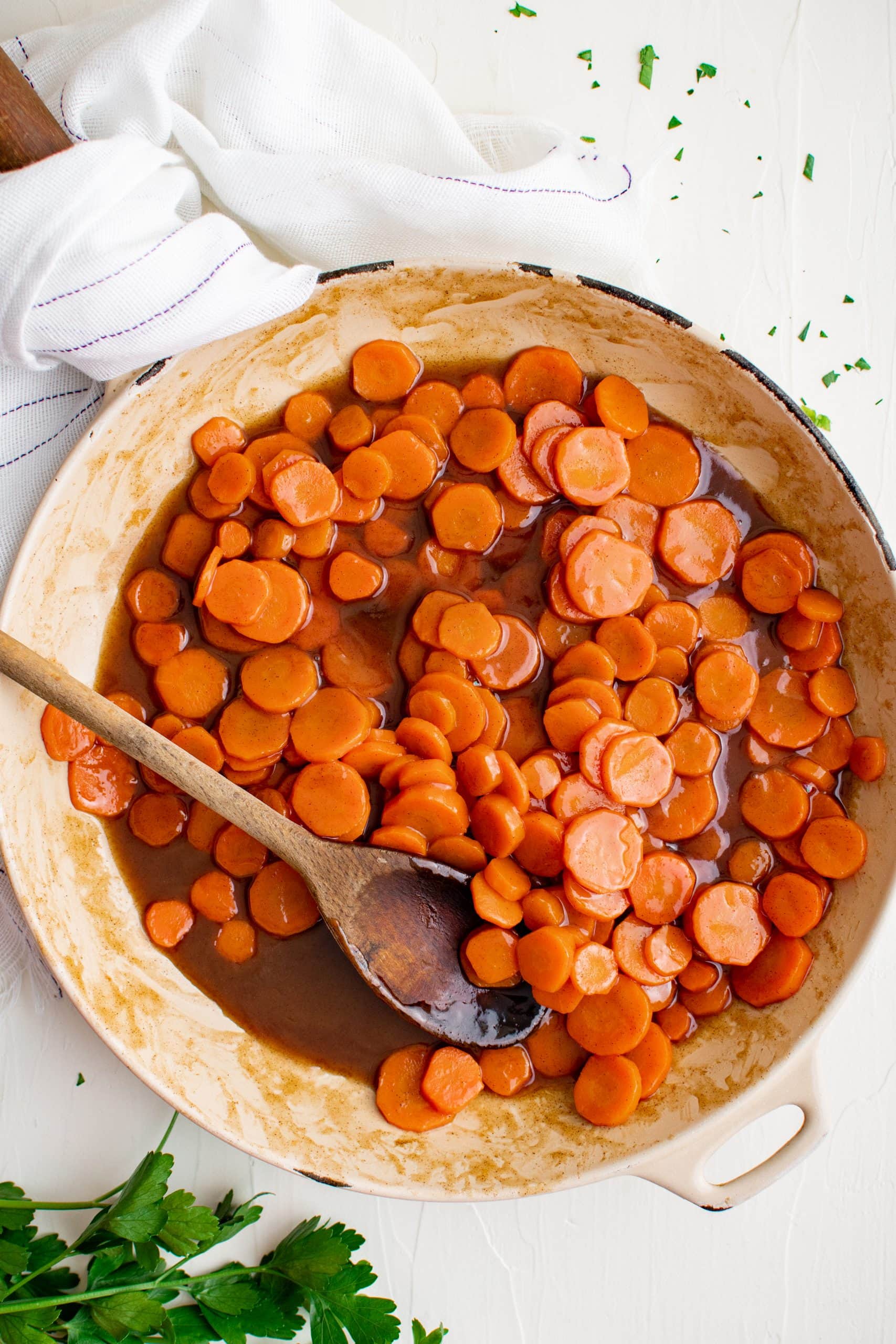 Pan fried carrots with sugar glaze.