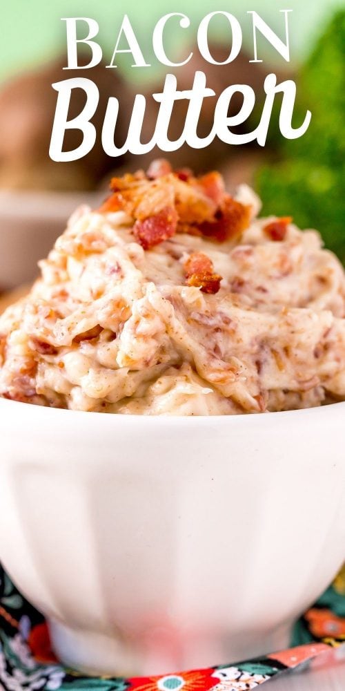 picture of a bowl with bacon butter and the words bacon butter on it