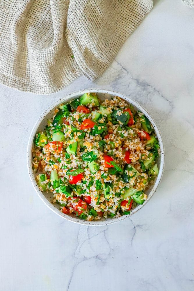 Picture of tabbouleh in a bowl on a table