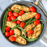 Easy Italian Chicken and Vegetables Skillet with green beans and tomatoes.
