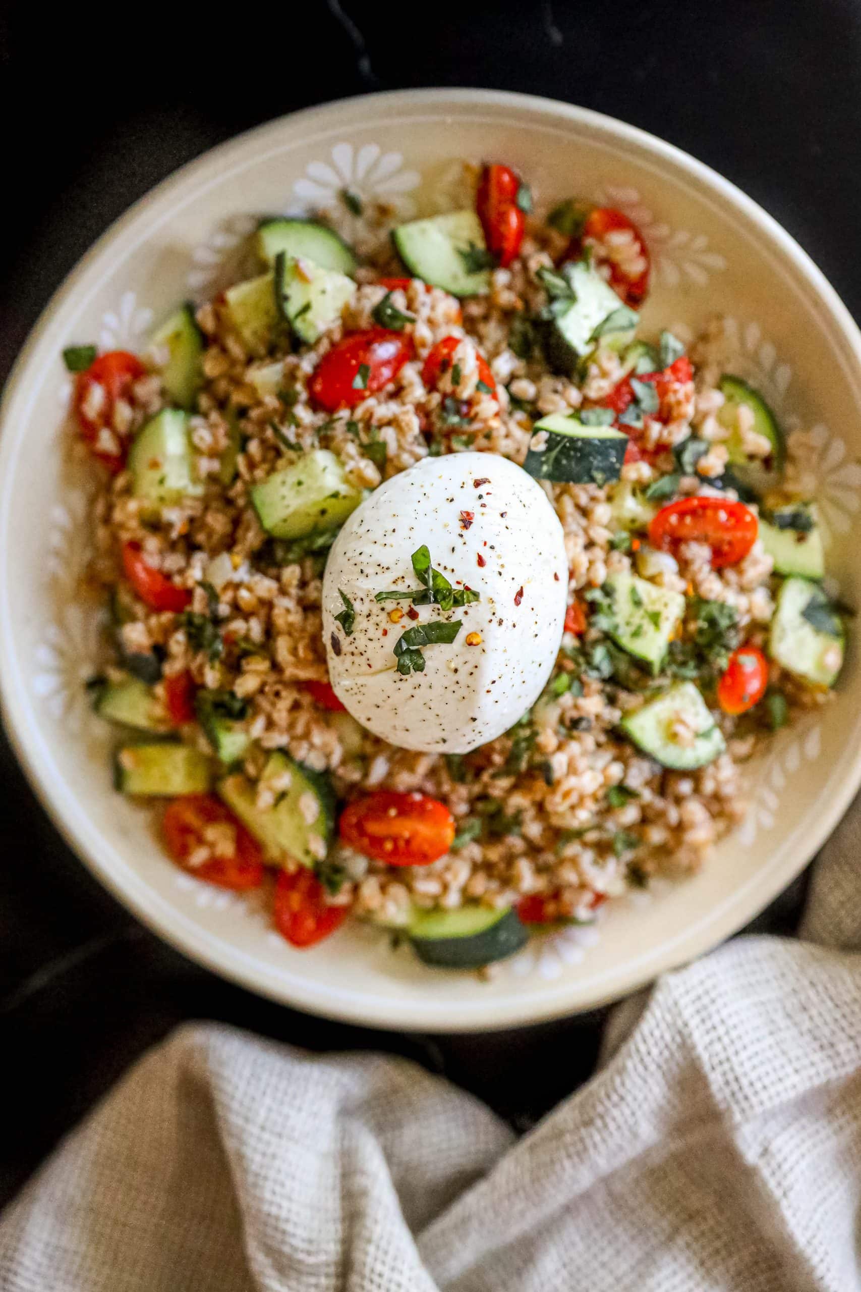 Easy Burrata Farro Salad Recipe Sweet Cs Designs