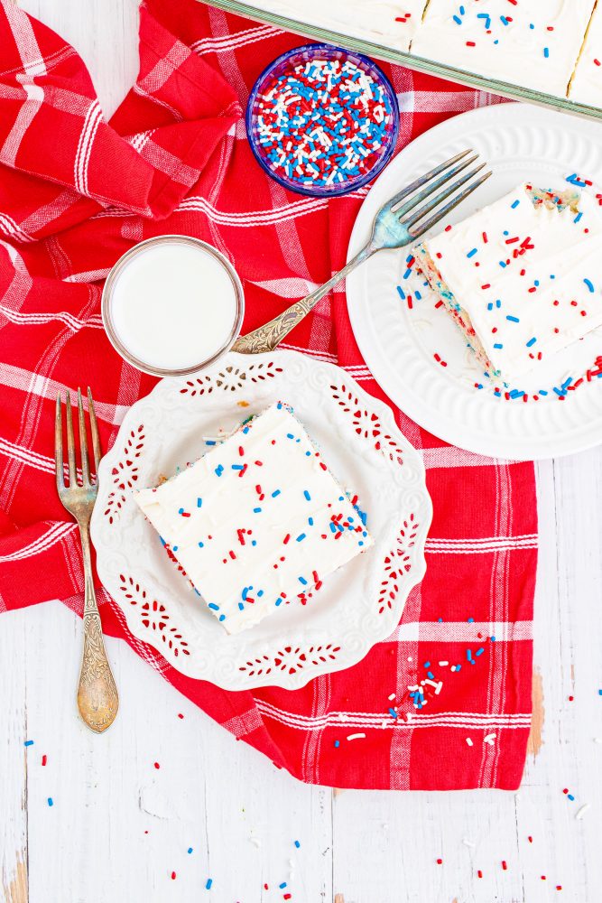 Texas style sheet cake on a plate