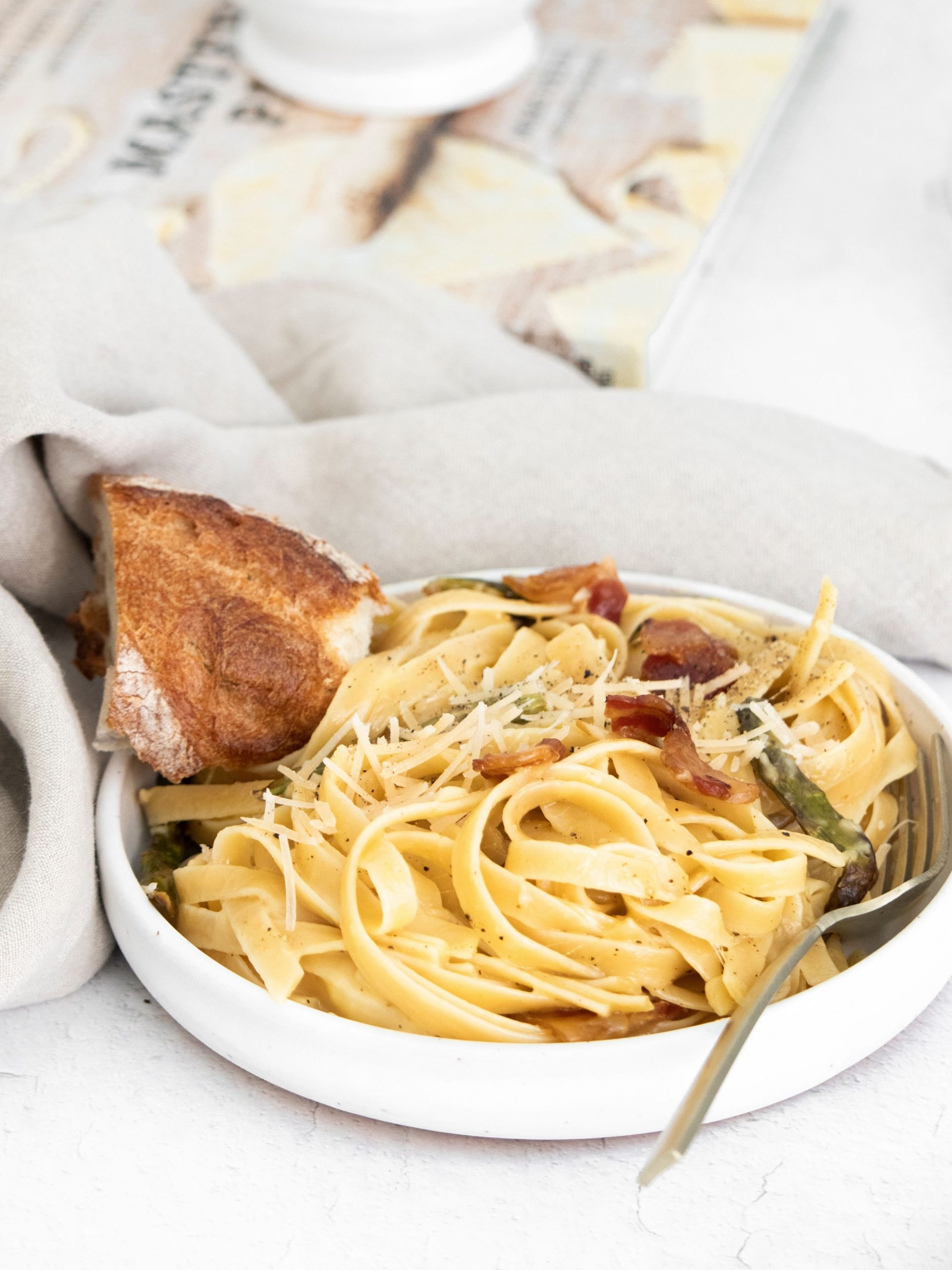 Roasted Asparagus Carbonara Recipe Story Sweet Cs Designs