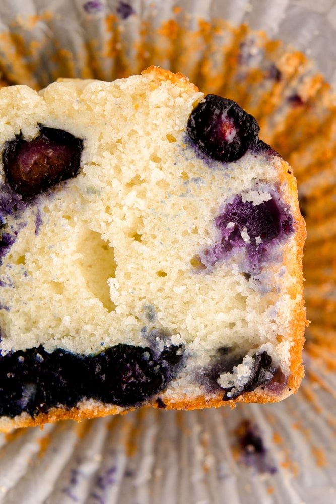 picture of blueberry muffin in a muffin wrapper