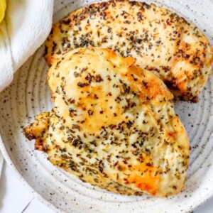Keto air fried chicken breasts with lemons.