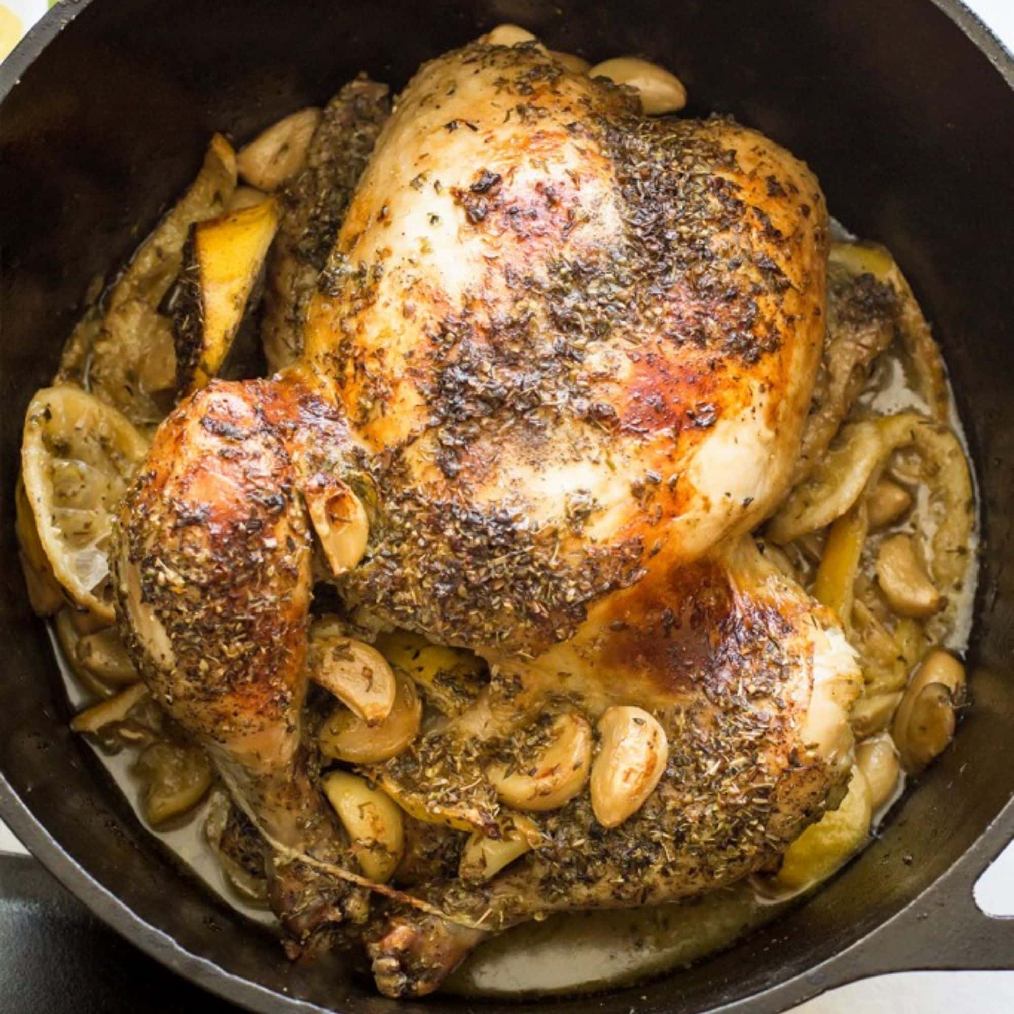 Garlic Herb Butter Roasted Chicken in a Dutch Oven (Dutch Oven