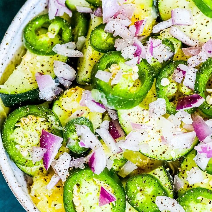 Jalapeno and onion salad in a bowl with jalapeño and pineapple.