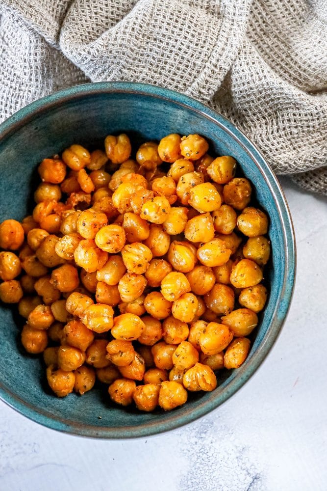 lemon pepper seasoned air fried chickpeas in a bowl 