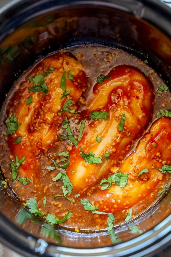 picture of honey garlic chicken in a slow cooker