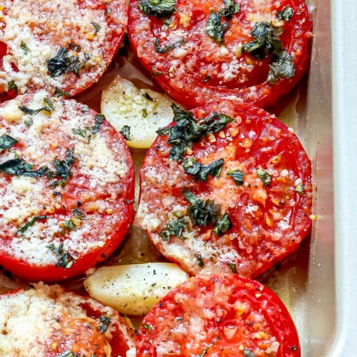 Parmesan-roasted tomatoes baked with garlic.