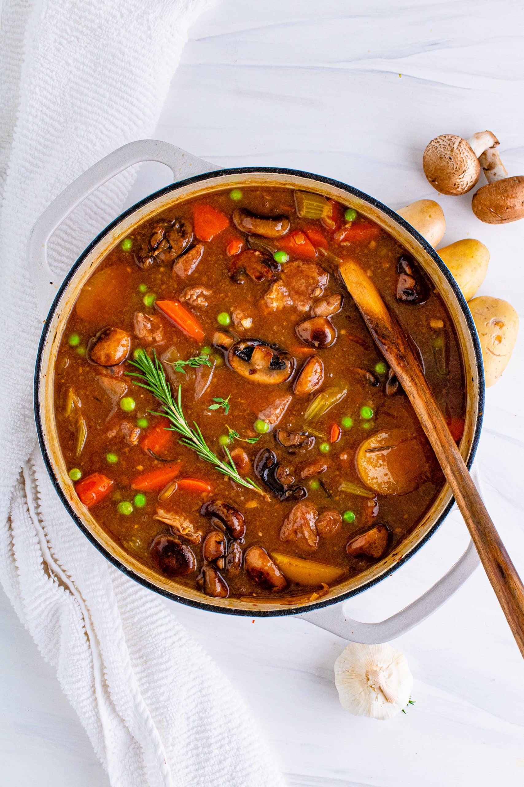 An easy recipe for The Best Venison Stew, with vegetables and mushrooms.