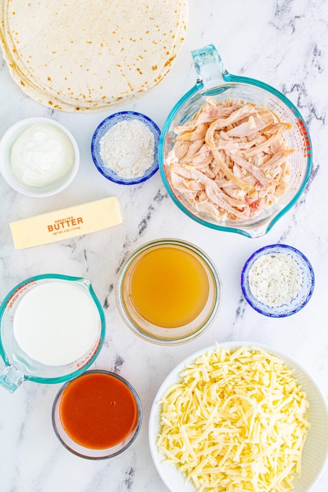 picture of chicken enchilada ingredients on a table