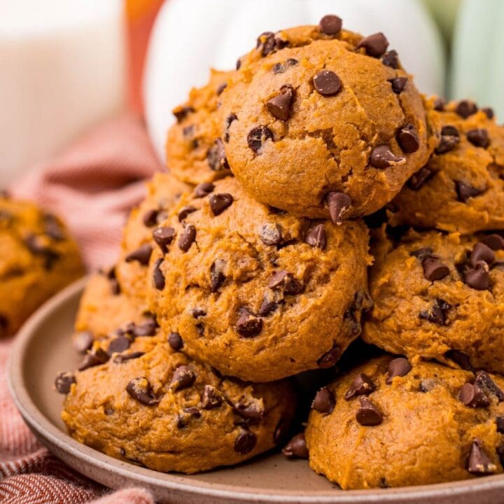 picture of chocolate chip pumpkin spice cookies on a plate