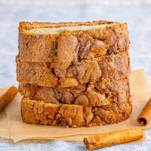 picture of slices of cinnamon bread stacked in a pile