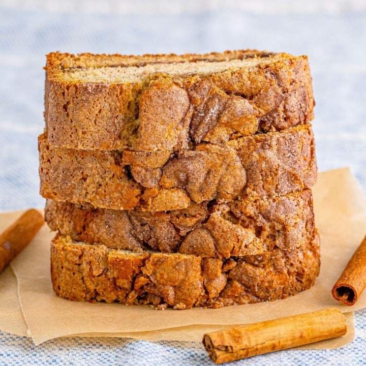 picture of slices of cinnamon bread stacked in a pile