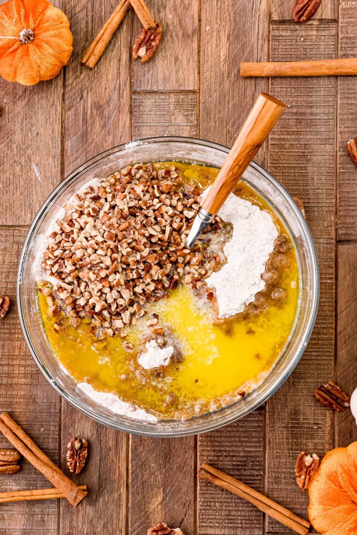 picture of pumpkin crisp filling being mixed in a bowl