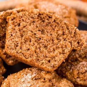 picture of a bran muffin that is cut in half