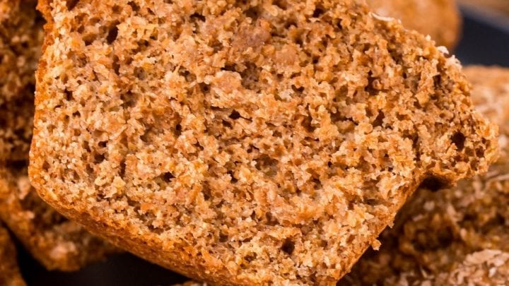 picture of a bran muffin that is cut in half