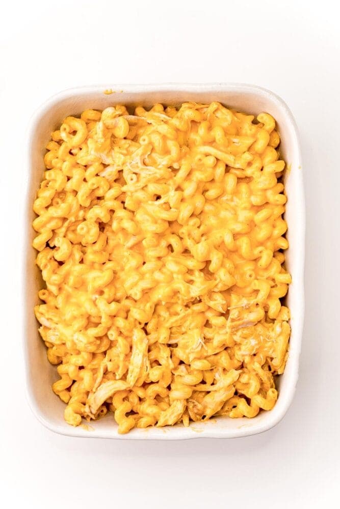 Fiery Buffalo Mac 'n' Cheese 9 Buffalo chicken macaroni and cheese served in a white dish.